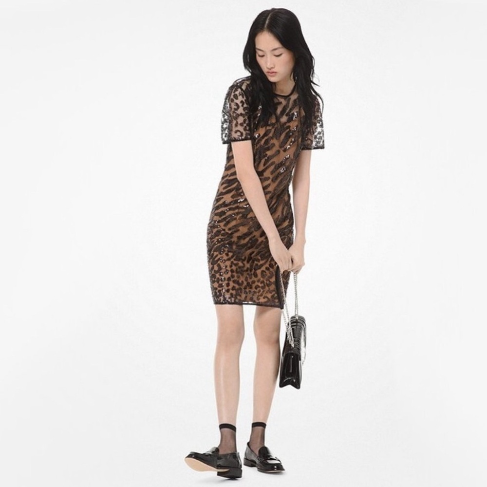 Michael Kors black sequin & crystal leopard dress XXS